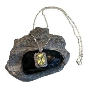 .925 Silver Chain Necklace | Yellow Gemstone & Cubic Zirconia Pendant